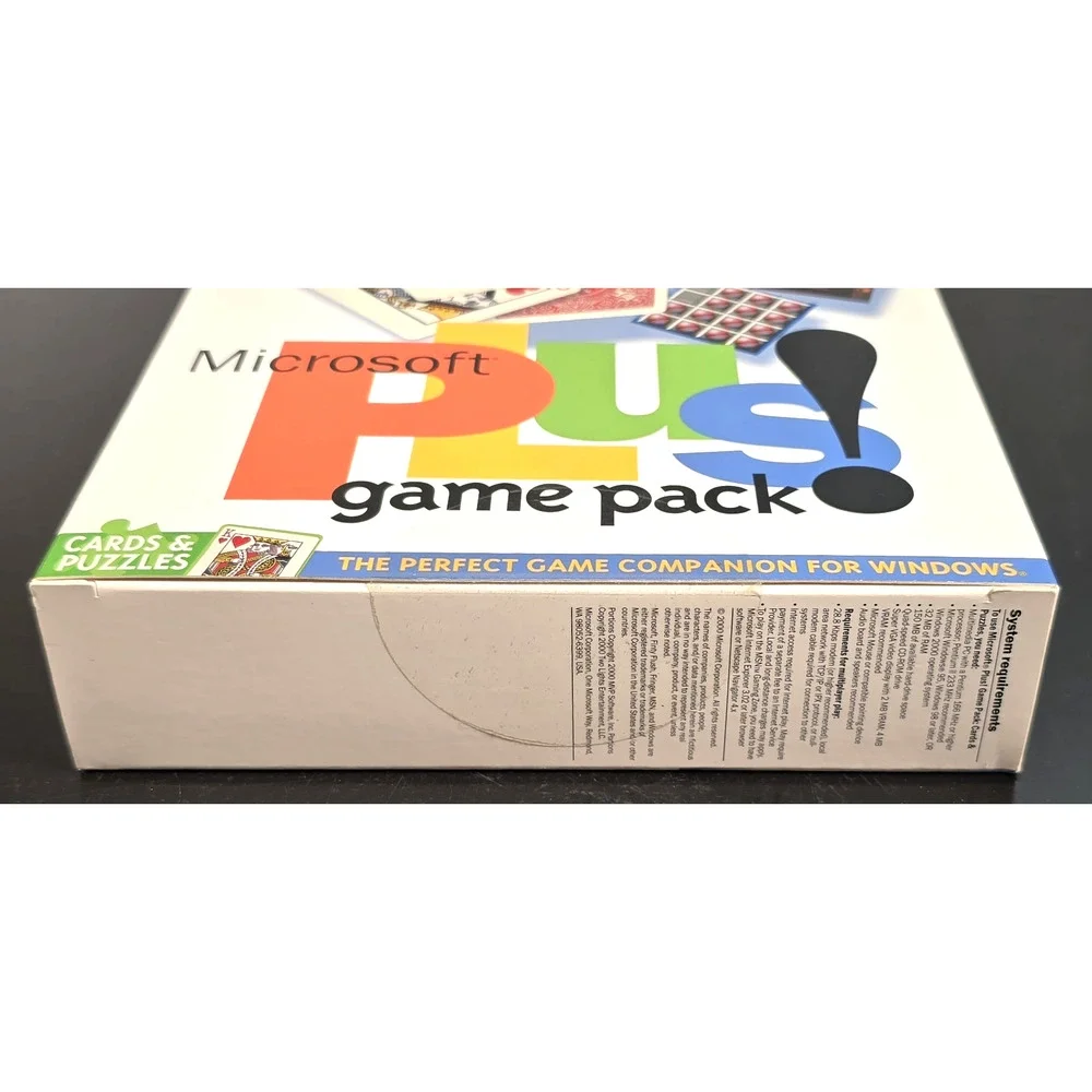 MIcrosoft Plus! Game Pack Cards & Puzzles (PC, 2000) Big Box, Sealed NOS